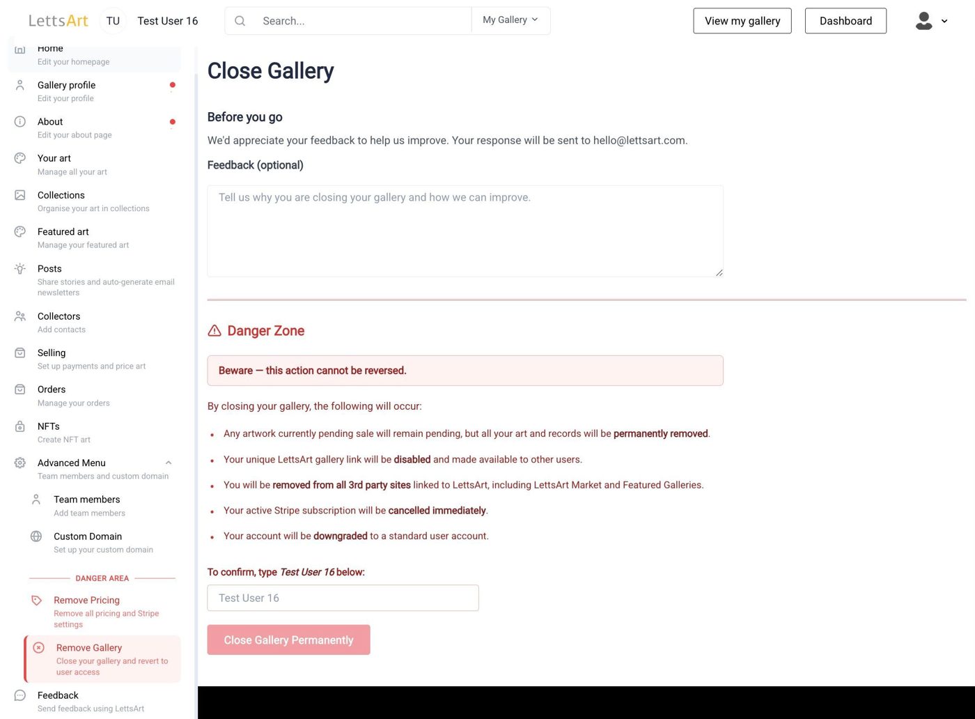 Closing your LettsArt Gallery couldn't be easier
